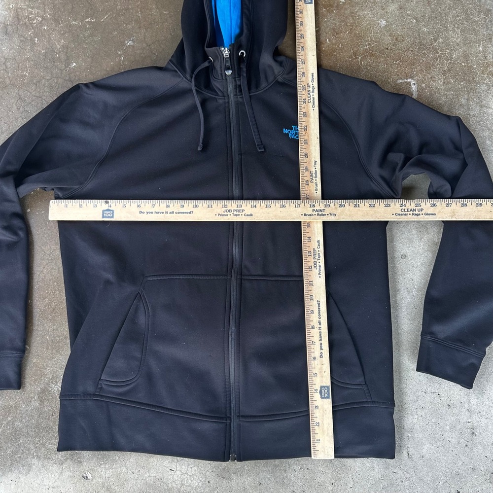 The North Face Full Zip Hoodie Mens Large Black Blue Logo Performance Fleece - Picture 4 of 5